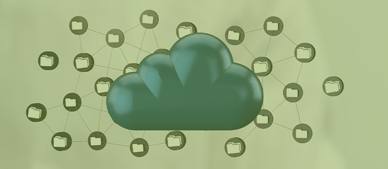 Una representación gráfica de la nube empresarial con carpetas interconectadas.