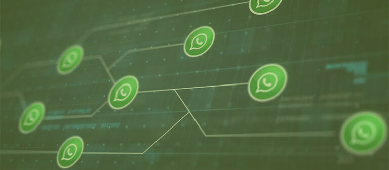 Red de íconos de WhatsApp interconectados en una interfaz digital diseñada por el creador de WhatsApp.