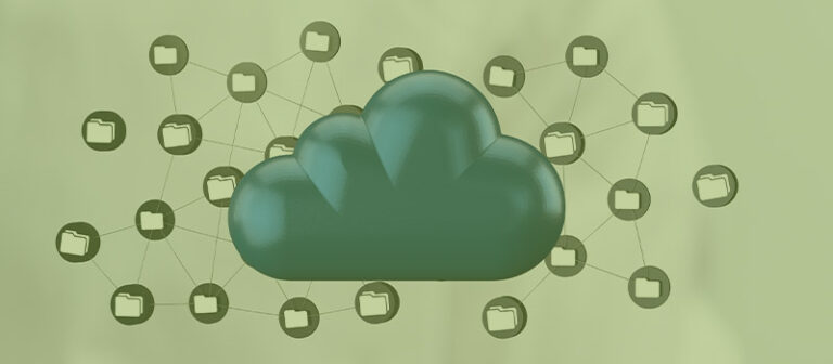 Una representación gráfica de la nube empresarial con carpetas interconectadas.