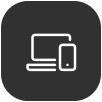 Ícono que representa una computadora portátil conectada a un teléfono inteligente, que simboliza la sincronización de datos o la conectividad del dispositivo.